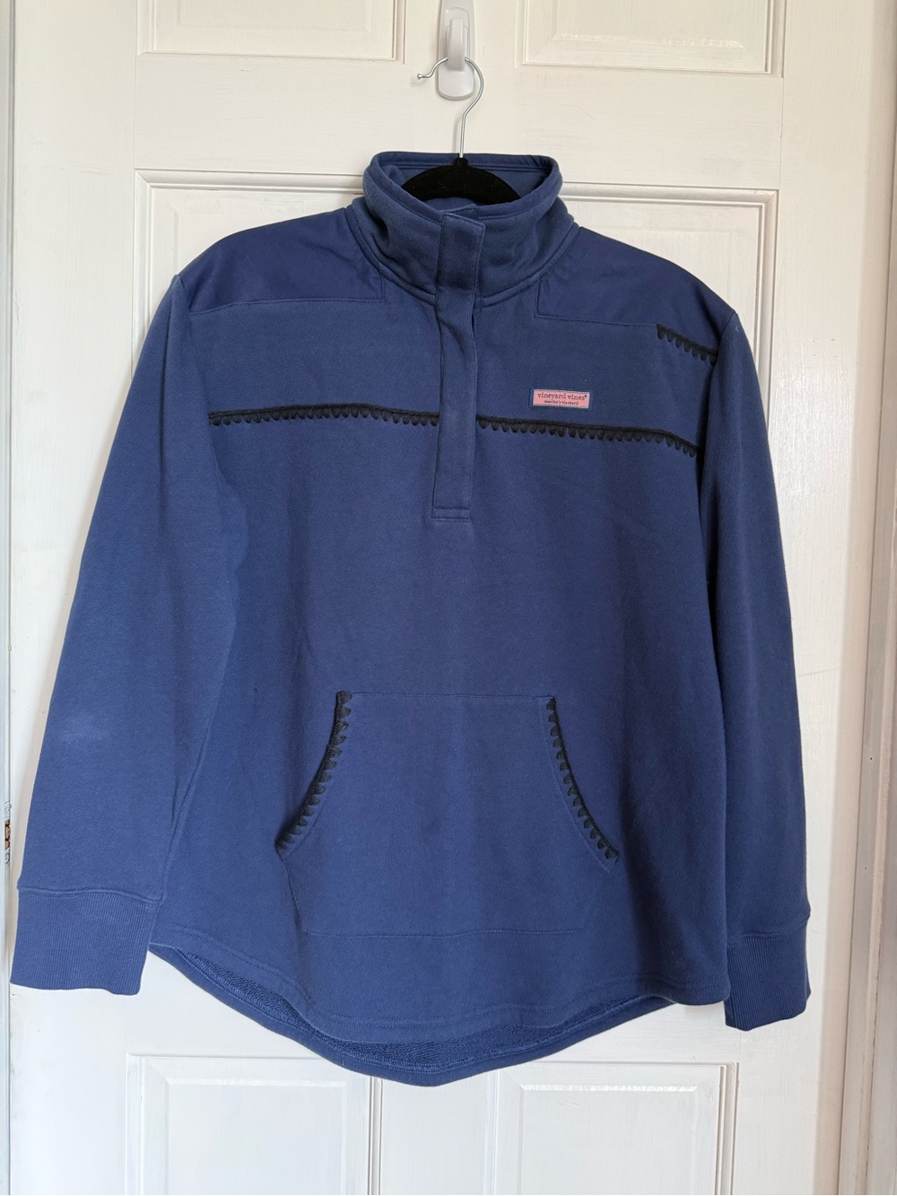 Vineyard Vines Navy 1/4 Buttoned Pullover Fleece with Black Trim